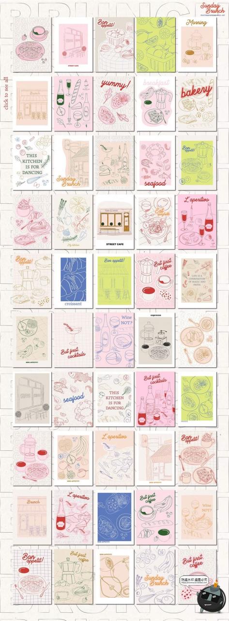 图片[2]-网红咖啡馆餐厅早午餐装饰手绘线稿条纹插画海报挂画AI矢量素材图-设计猿