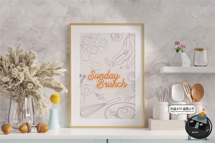 图片[5]-网红咖啡馆餐厅早午餐装饰手绘线稿条纹插画海报挂画AI矢量素材图-设计猿