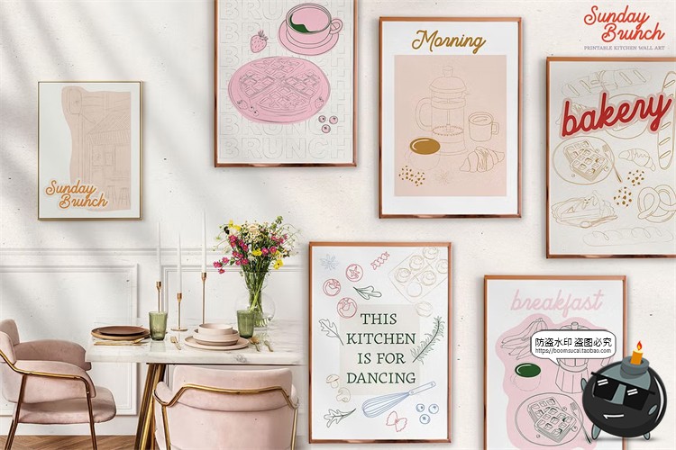 图片[6]-网红咖啡馆餐厅早午餐装饰手绘线稿条纹插画海报挂画AI矢量素材图-设计猿