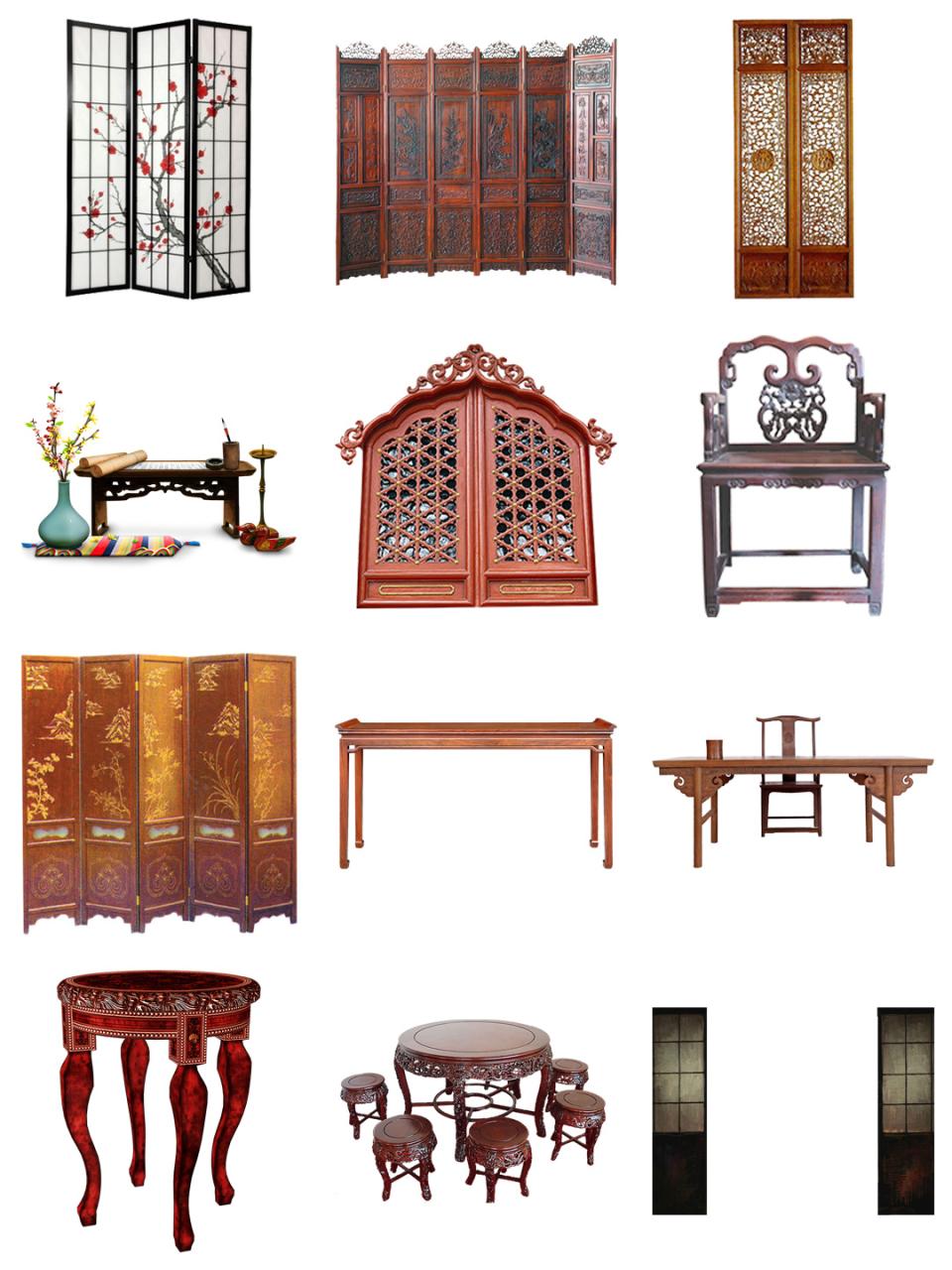 图片[3]-免抠古风古典家具椅子凳书桌茶几屏风衣柜门窗PNG透明PS设计素材-设计猿
