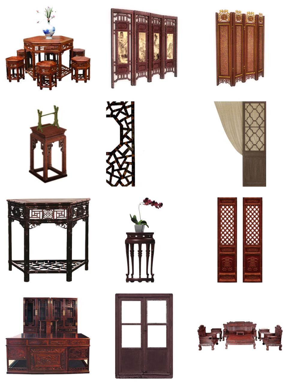 图片[5]-免抠古风古典家具椅子凳书桌茶几屏风衣柜门窗PNG透明PS设计素材-设计猿