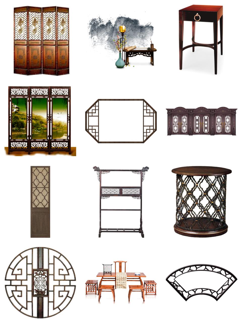 图片[8]-免抠古风古典家具椅子凳书桌茶几屏风衣柜门窗PNG透明PS设计素材-设计猿