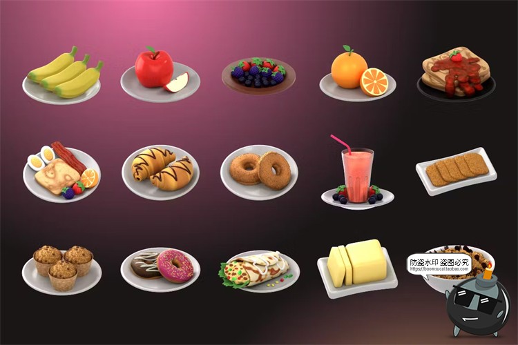 图片[2]-卡通3D趣味西式早餐甜品面点下午茶美食插图插画png免抠图片素材-设计猿