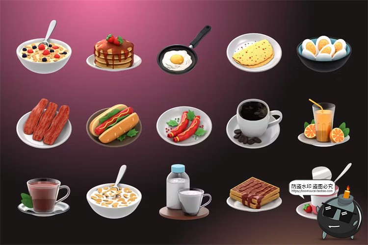 图片[3]-卡通3D趣味西式早餐甜品面点下午茶美食插图插画png免抠图片素材-设计猿