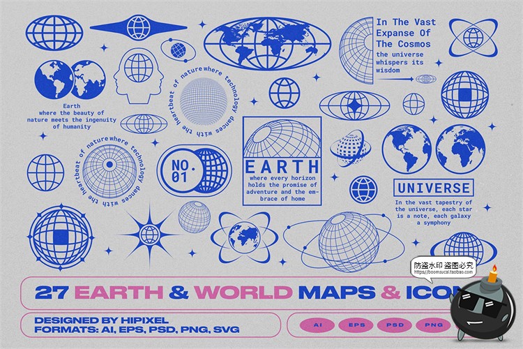 图片[1]-科幻宇宙网格地球世界网络图标标识AI矢量PSD分层PNG免抠svg素材-设计猿