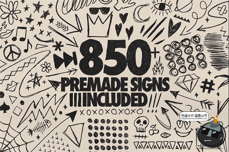 图片[2]-水彩笔手绘涂鸦乱涂标记符号线条插画草稿手账PNG免抠图片素材-设计猿