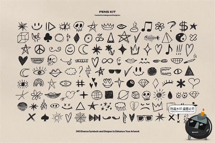 图片[3]-水彩笔手绘涂鸦乱涂标记符号线条插画草稿手账PNG免抠图片素材-设计猿