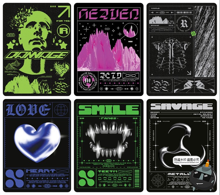 图片[1]-复古潮流重金属风Y2K科幻赛博朋克分层源文件海报排版AI矢量素材-设计猿