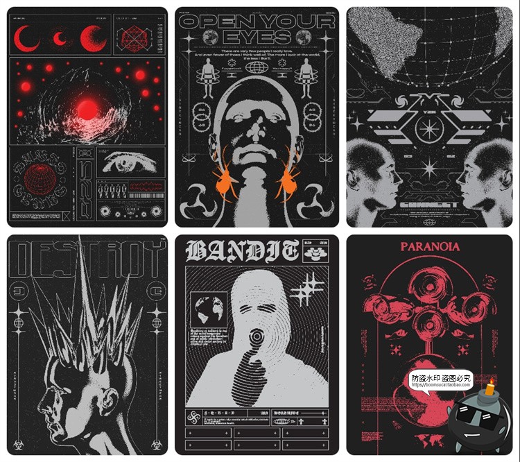 图片[2]-复古潮流重金属风Y2K科幻赛博朋克分层源文件海报排版AI矢量素材-设计猿