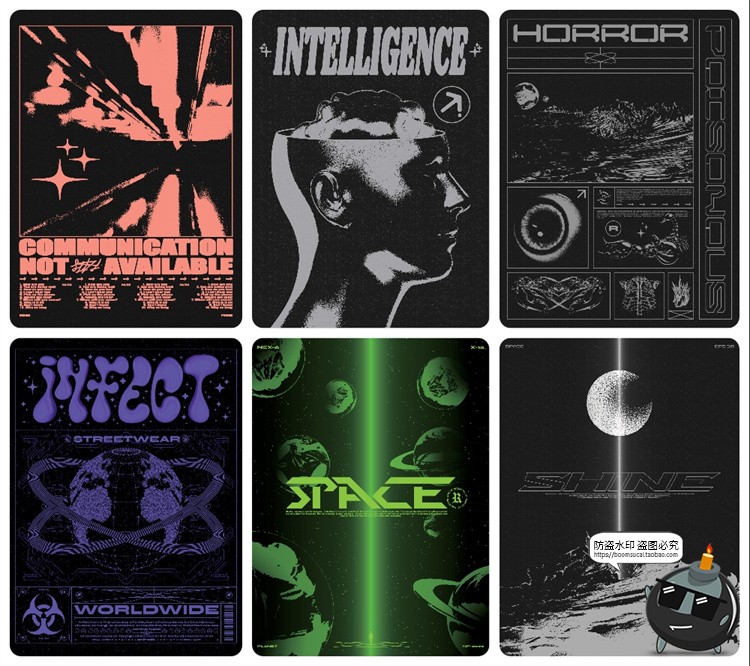 图片[3]-复古潮流重金属风Y2K科幻赛博朋克分层源文件海报排版AI矢量素材-设计猿