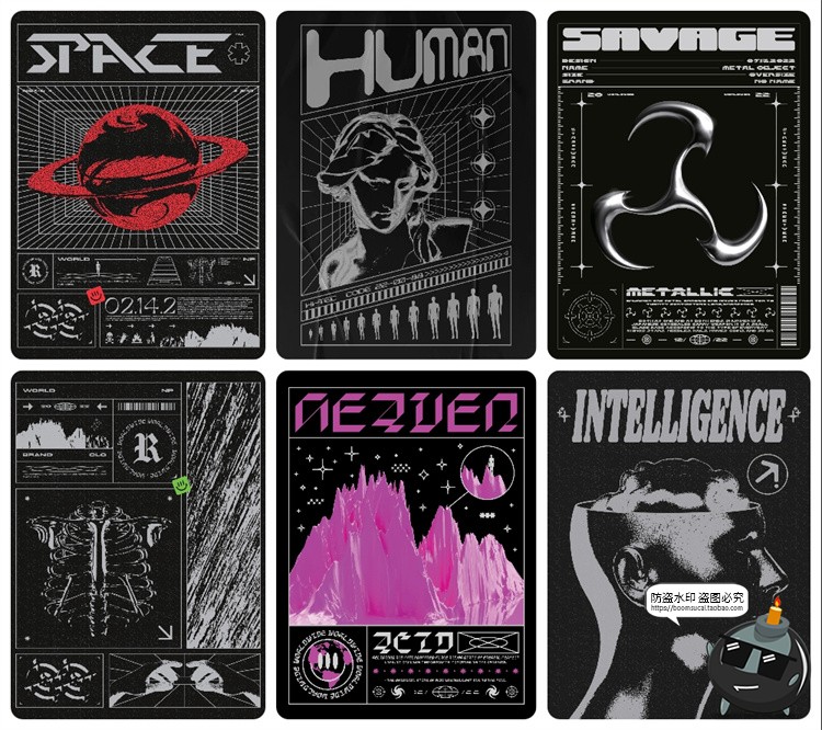 图片[4]-复古潮流重金属风Y2K科幻赛博朋克分层源文件海报排版AI矢量素材-设计猿