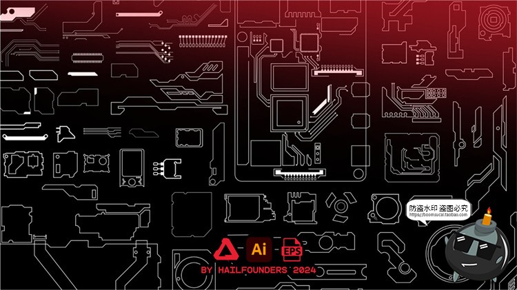 图片[3]-赛博科幻科技HUD装饰元素海报边框框架线条线稿AI矢量图形素材图-设计猿