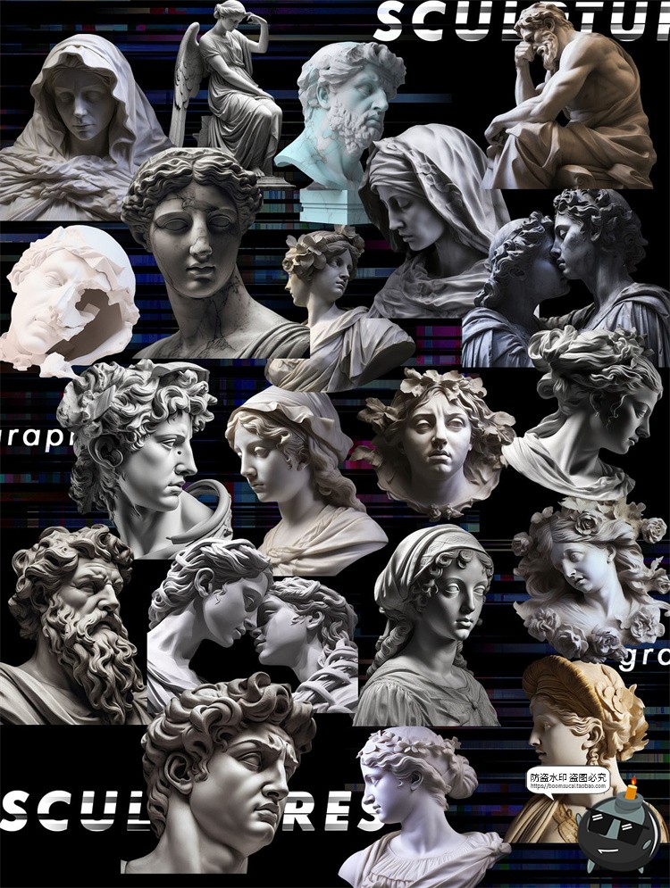 图片[4]-未来科幻赛博潮流失真错位故障雕像毛刺背景底纹PNG图片插画素材-设计猿