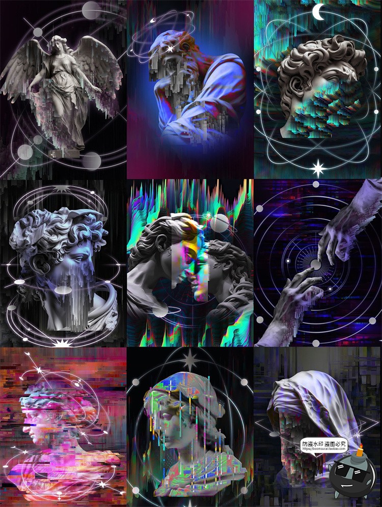 图片[6]-未来科幻赛博潮流失真错位故障雕像毛刺背景底纹PNG图片插画素材-设计猿