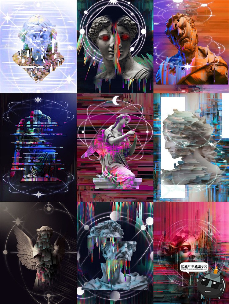 图片[7]-未来科幻赛博潮流失真错位故障雕像毛刺背景底纹PNG图片插画素材-设计猿