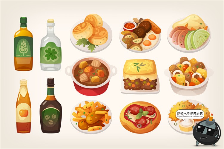 图片[1]-手绘卡通美食甜品小吃快餐蛋糕甜点冰淇淋插画图案图标AI矢量素材-设计猿