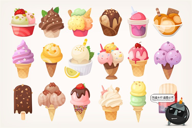 图片[2]-手绘卡通美食甜品小吃快餐蛋糕甜点冰淇淋插画图案图标AI矢量素材-设计猿