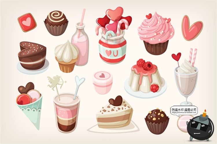 图片[4]-手绘卡通美食甜品小吃快餐蛋糕甜点冰淇淋插画图案图标AI矢量素材-设计猿