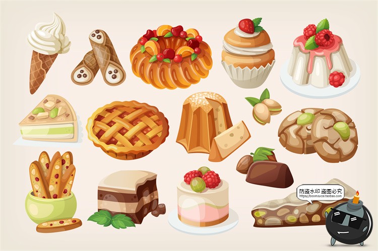图片[5]-手绘卡通美食甜品小吃快餐蛋糕甜点冰淇淋插画图案图标AI矢量素材-设计猿