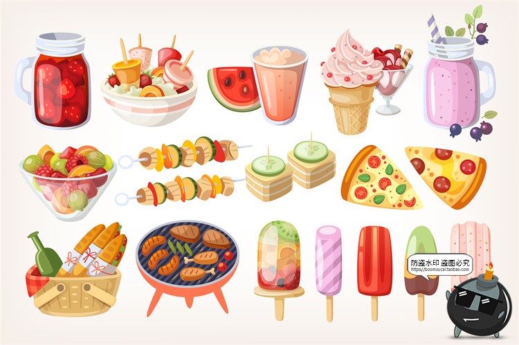 图片[7]-手绘卡通美食甜品小吃快餐蛋糕甜点冰淇淋插画图案图标AI矢量素材-设计猿