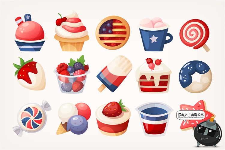 图片[8]-手绘卡通美食甜品小吃快餐蛋糕甜点冰淇淋插画图案图标AI矢量素材-设计猿
