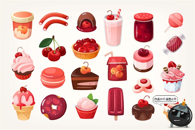 图片[9]-手绘卡通美食甜品小吃快餐蛋糕甜点冰淇淋插画图案图标AI矢量素材-设计猿