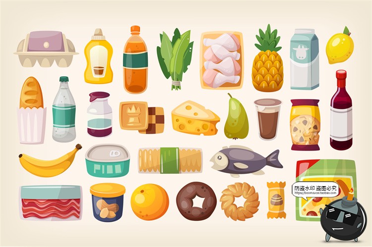 图片[17]-手绘卡通美食甜品小吃快餐蛋糕甜点冰淇淋插画图案图标AI矢量素材-设计猿