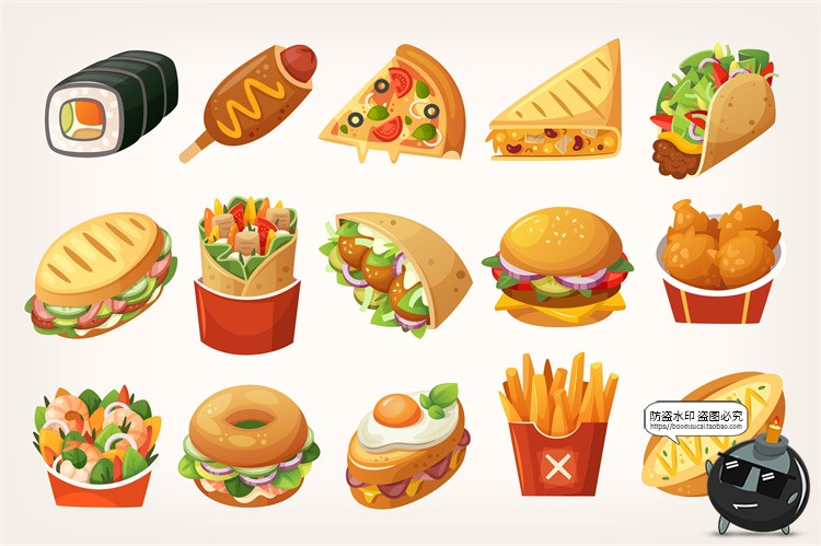 图片[19]-手绘卡通美食甜品小吃快餐蛋糕甜点冰淇淋插画图案图标AI矢量素材-设计猿