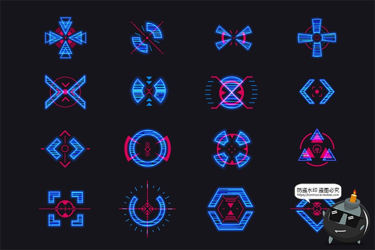 图片[1]-科幻未来射击游戏十字准线准星指示HUD用户界面AI矢量PNG免抠素材-设计猿