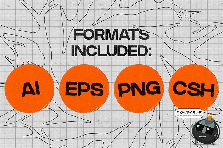 图片[2]-手绘潮流街头酸性赛博朋克荆棘部落图腾装饰纹身图形AI矢量素材-设计猿