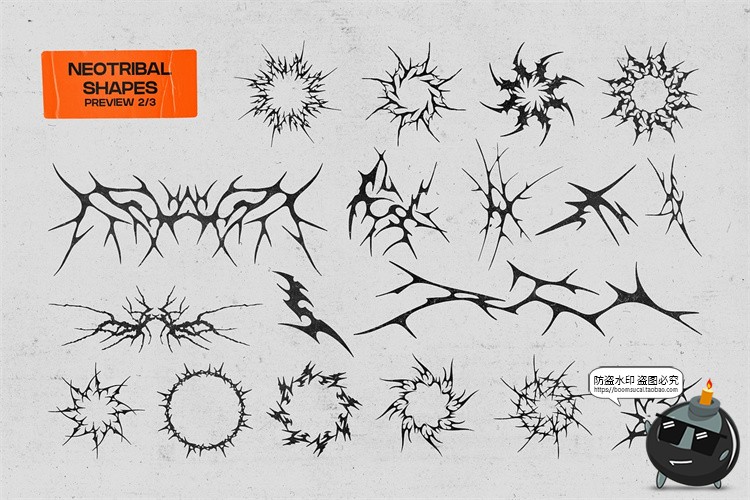 图片[4]-手绘潮流街头酸性赛博朋克荆棘部落图腾装饰纹身图形AI矢量素材-设计猿