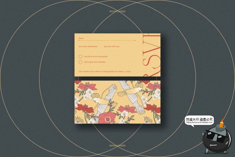 图片[8]-优雅古典鹦鹉花卉婚礼请柬邀请函贺卡插画图案AI矢量素材附带字体-设计猿