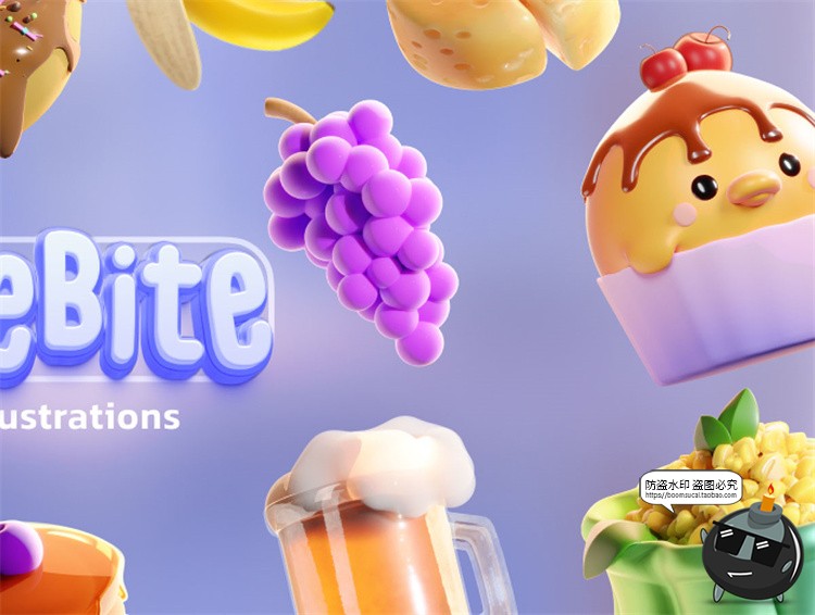 图片[2]-可爱卡通3D卡通趣味美食快餐水果甜品饮料插图插画PNG免抠图素材-设计猿