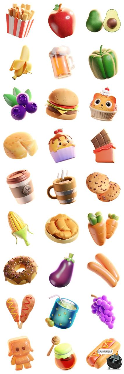 图片[7]-可爱卡通3D卡通趣味美食快餐水果甜品饮料插图插画PNG免抠图素材-设计猿