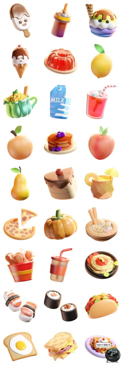 图片[8]-可爱卡通3D卡通趣味美食快餐水果甜品饮料插图插画PNG免抠图素材-设计猿