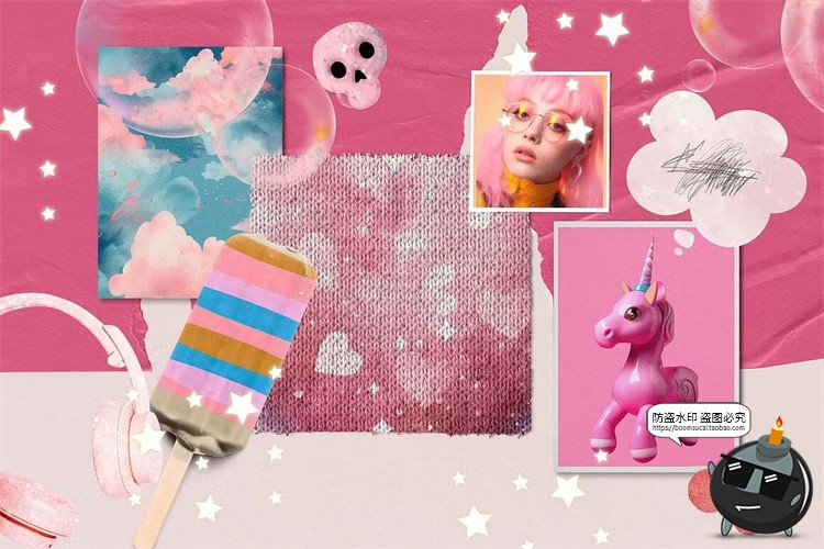 图片[13]-少女粉色可爱潮流复古流行背景漫画拼贴剪贴插画PNG免抠图片素材-设计猿