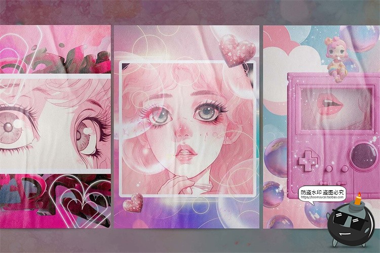 图片[17]-少女粉色可爱潮流复古流行背景漫画拼贴剪贴插画PNG免抠图片素材-设计猿