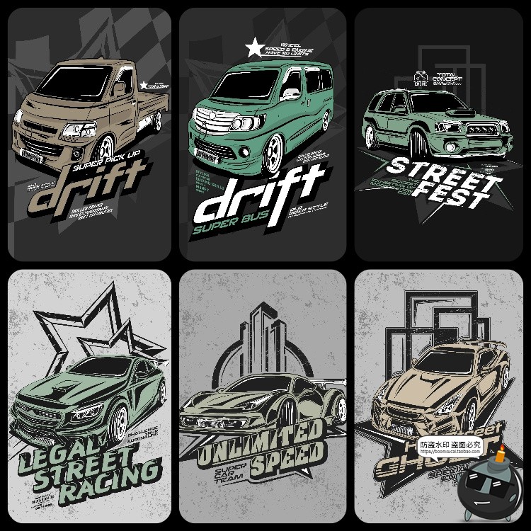 图片[12]-美式潮流复古老式汽车赛车跑车经典插画服饰T恤印花AI矢量图素材-设计猿