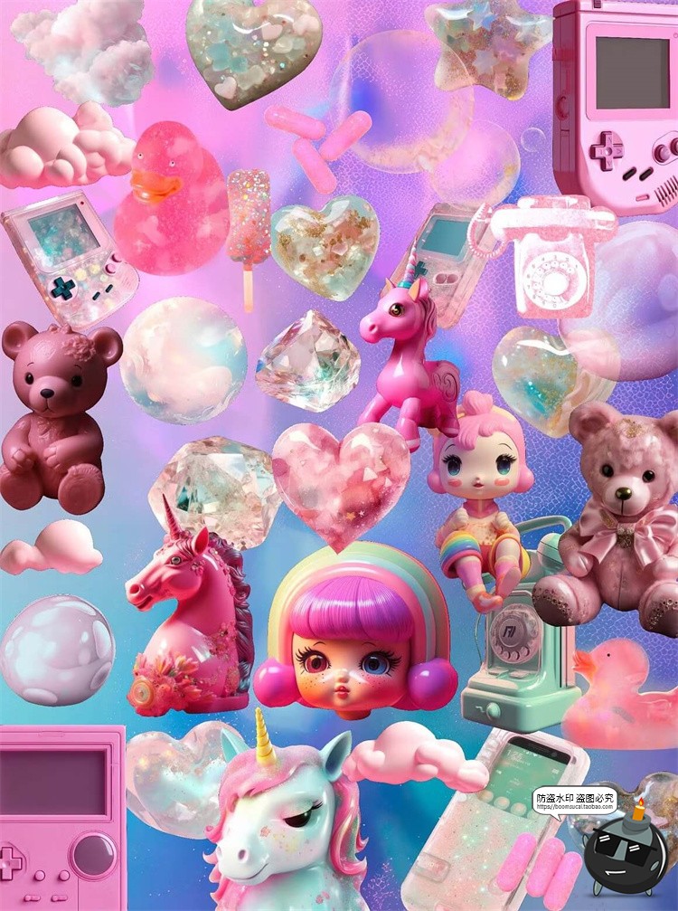 图片[3]-少女粉色可爱潮流复古流行背景漫画拼贴剪贴插画PNG免抠图片素材-设计猿