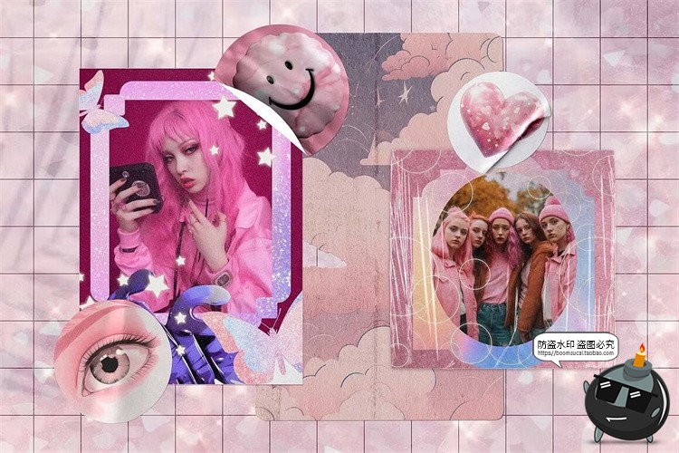 图片[12]-少女粉色可爱潮流复古流行背景漫画拼贴剪贴插画PNG免抠图片素材-设计猿