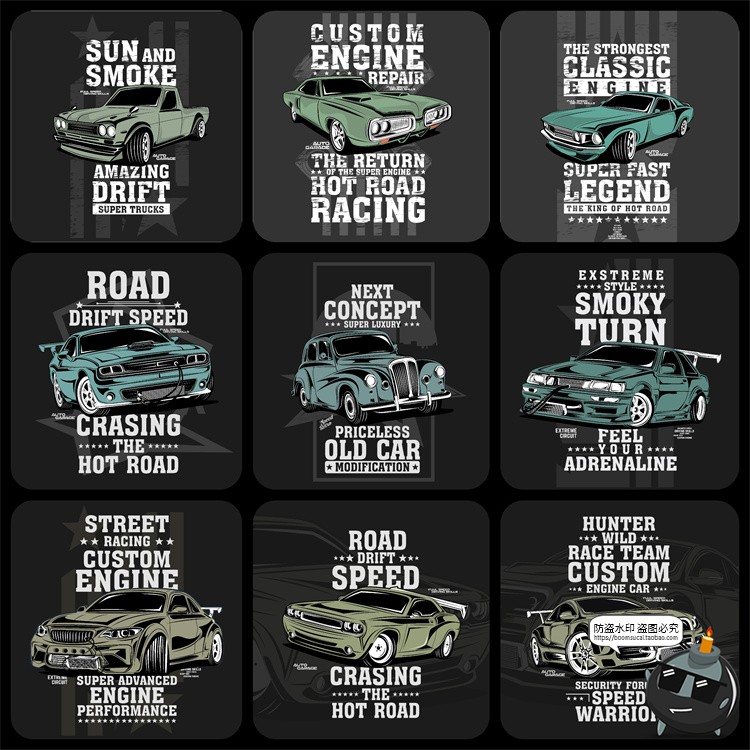 图片[6]-美式潮流复古老式汽车赛车跑车经典插画服饰T恤印花AI矢量图素材-设计猿