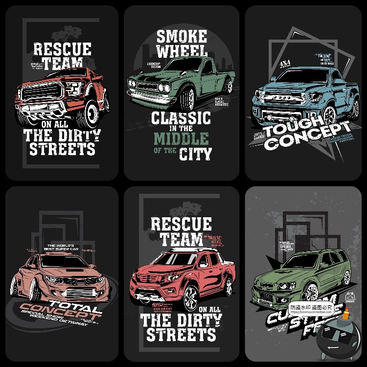 图片[13]-美式潮流复古老式汽车赛车跑车经典插画服饰T恤印花AI矢量图素材-设计猿