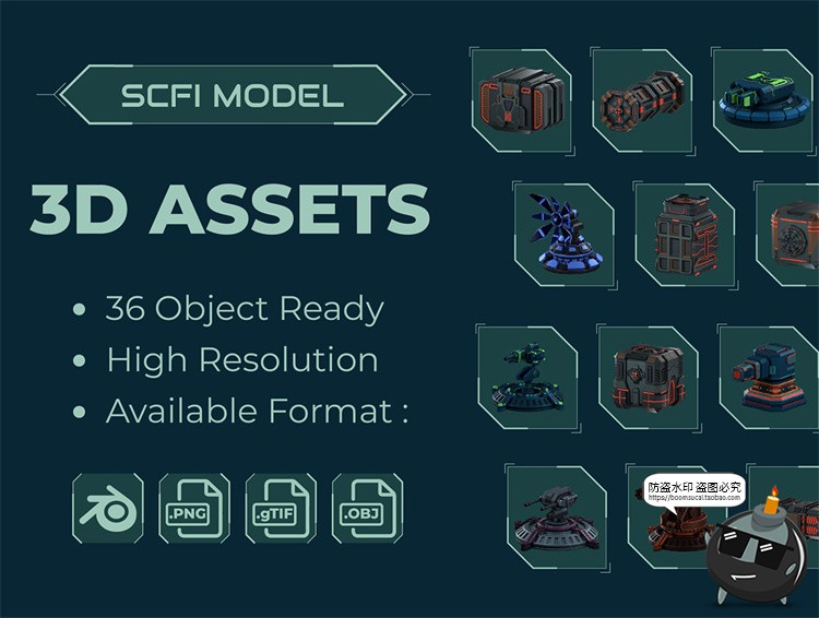 图片[1]-未来科幻赛博朋克风格三维立体3D游戏lcons图标Blender+PNG素材-设计猿