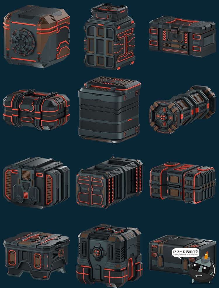 图片[2]-未来科幻赛博朋克风格三维立体3D游戏lcons图标Blender+PNG素材-设计猿