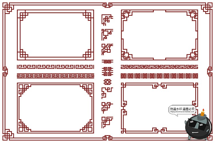 图片[3]-传统中国风中式方形装饰框拐角边框花纹后期合成装饰AI矢量素材-设计猿