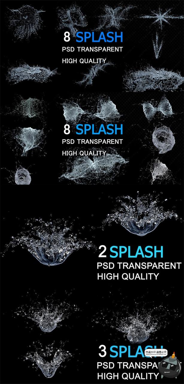 图片[2]-晶莹剔透水花飞溅透明液体液态喷溅效果特效后期合成PSD模板素材-设计猿