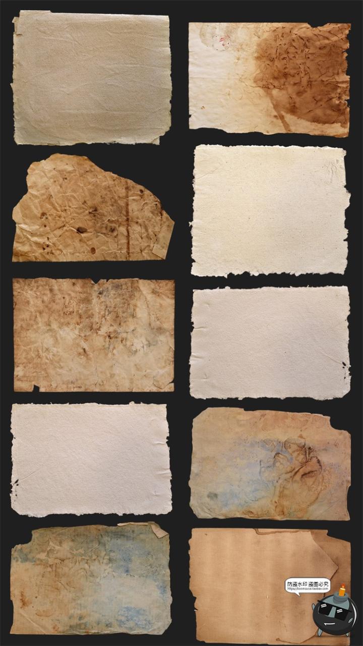 图片[1]-复古破旧做旧发黄破损撕裂毛边牛皮纸草纸张PNG免抠背景图片素材-设计猿