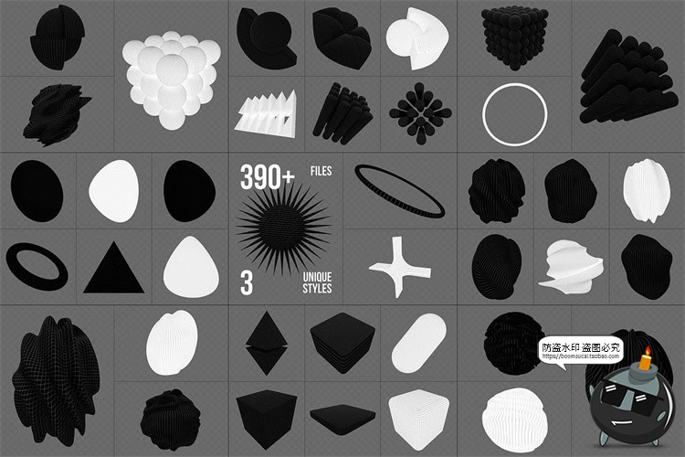 图片[2]-3D立体抽象艺术网格点阵状方格条纹线条几何图形png免抠图片素材-设计猿