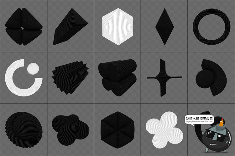 图片[3]-3D立体抽象艺术网格点阵状方格条纹线条几何图形png免抠图片素材-设计猿