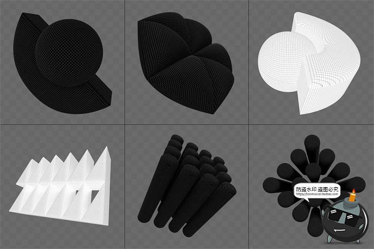 图片[5]-3D立体抽象艺术网格点阵状方格条纹线条几何图形png免抠图片素材-设计猿